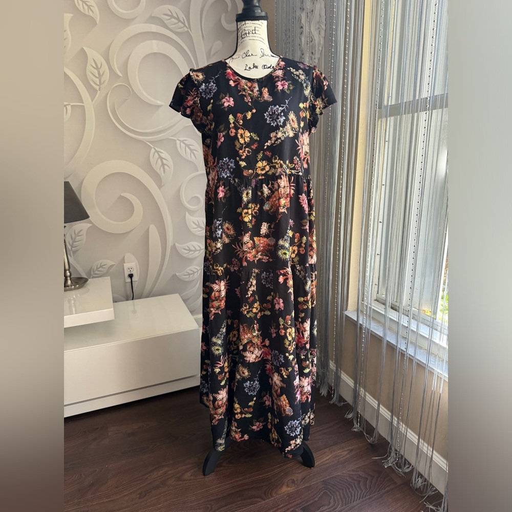 Floral Black Midi Dress